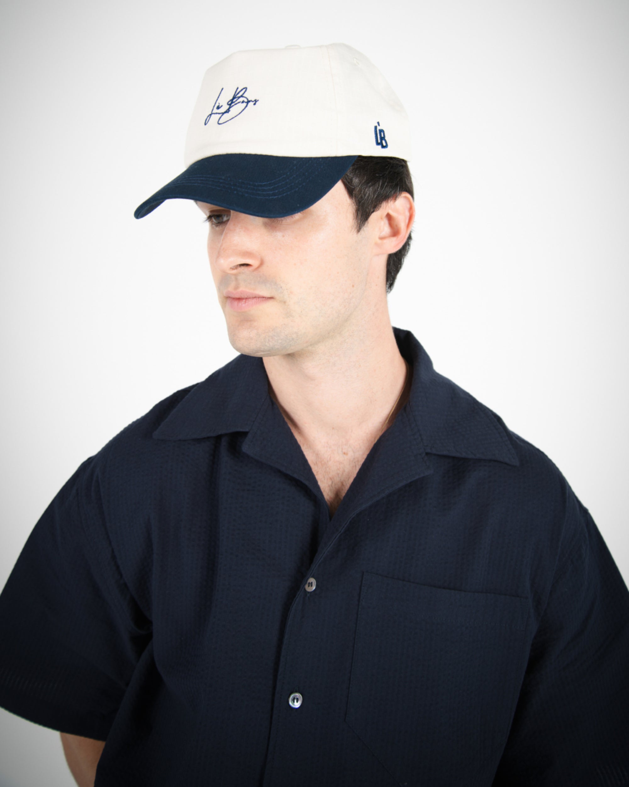 LÈ BAUS 5 PANEL CAP - CREAM/NAVY
