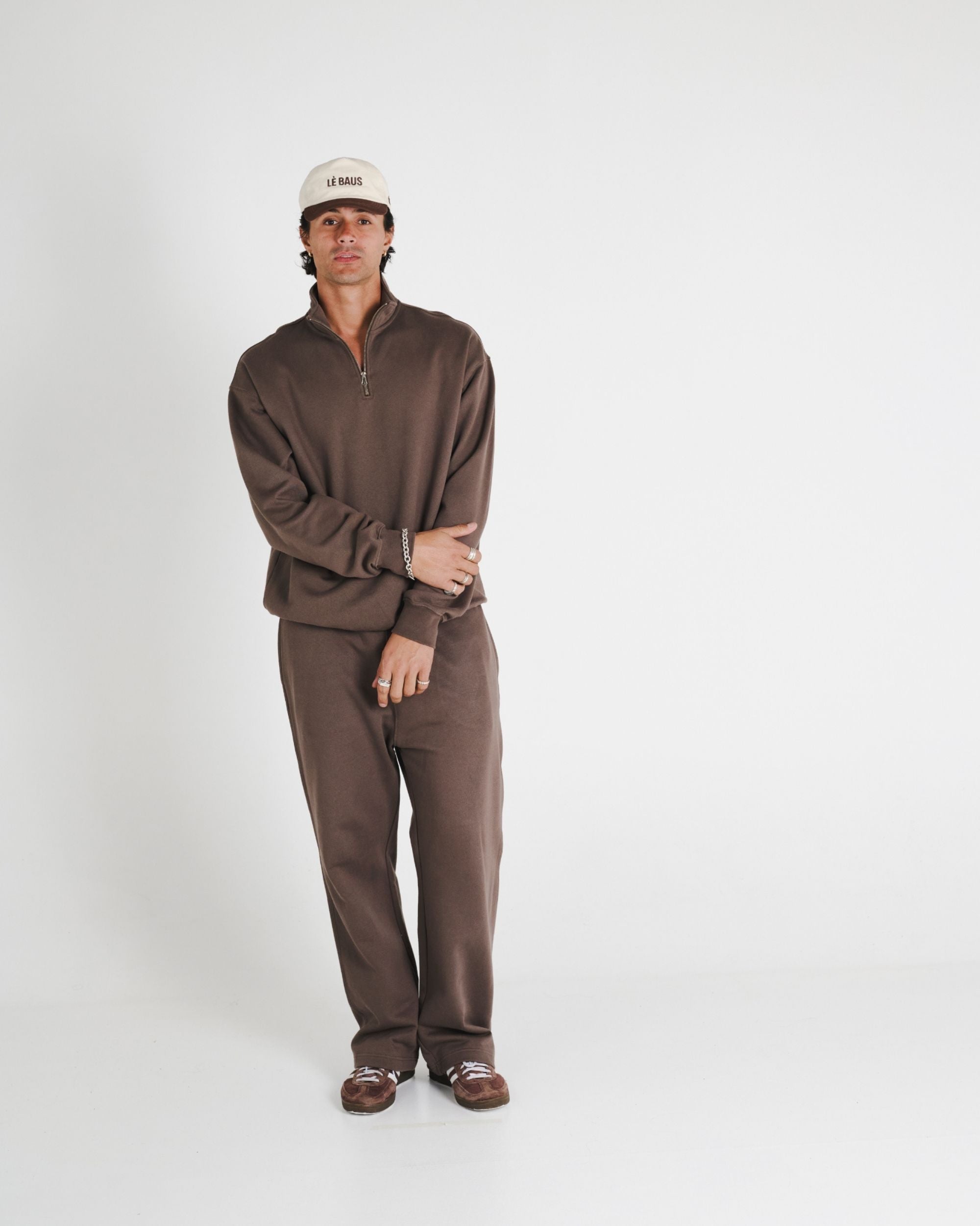WIDE LEG SWEAT PANTS - BROWN