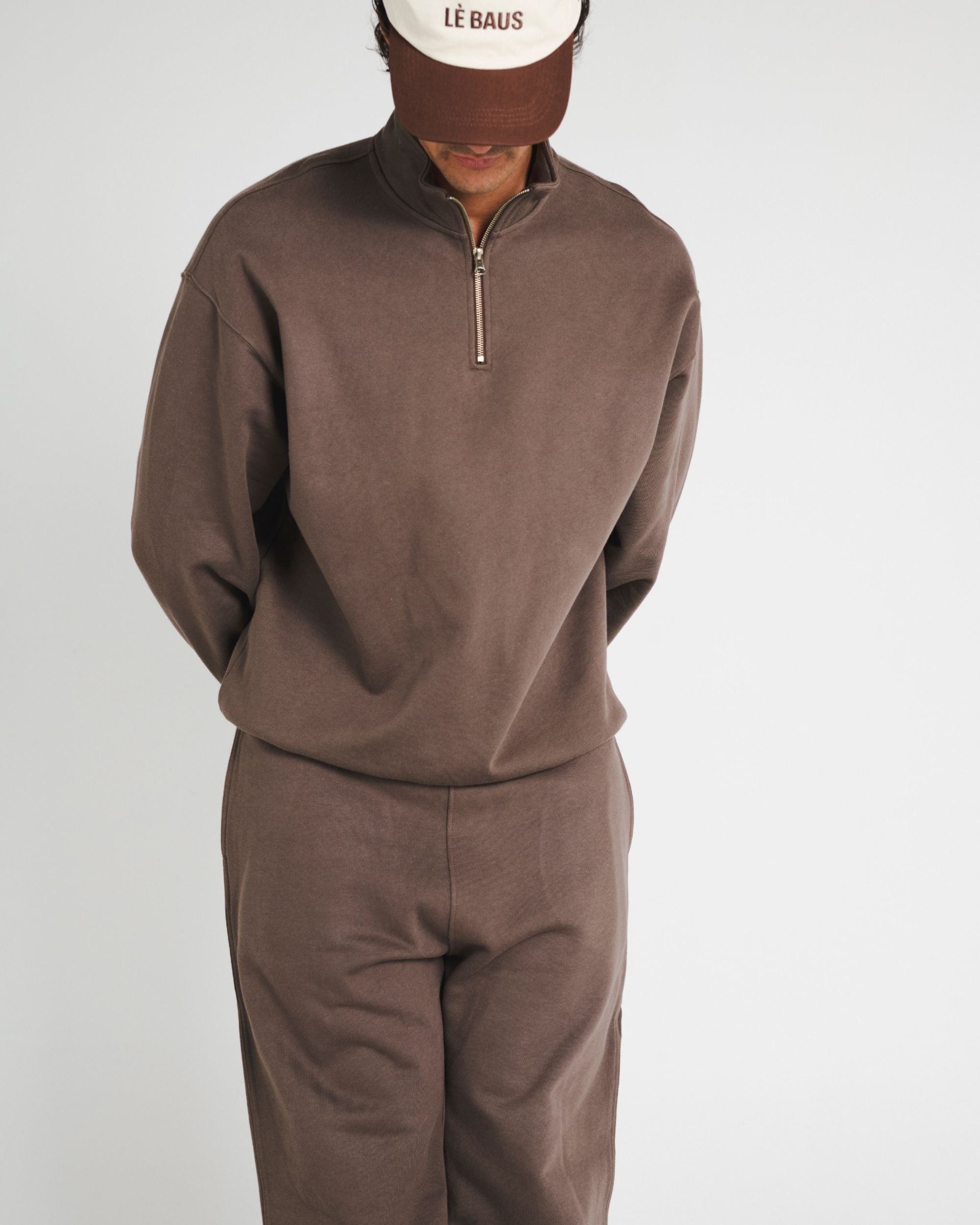WIDE LEG SWEAT PANTS - BROWN