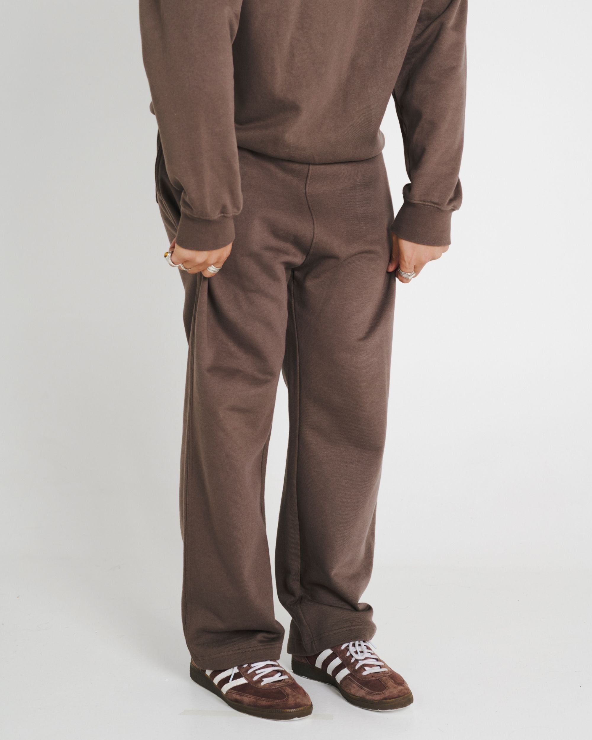 WIDE LEG SWEAT PANTS - BROWN