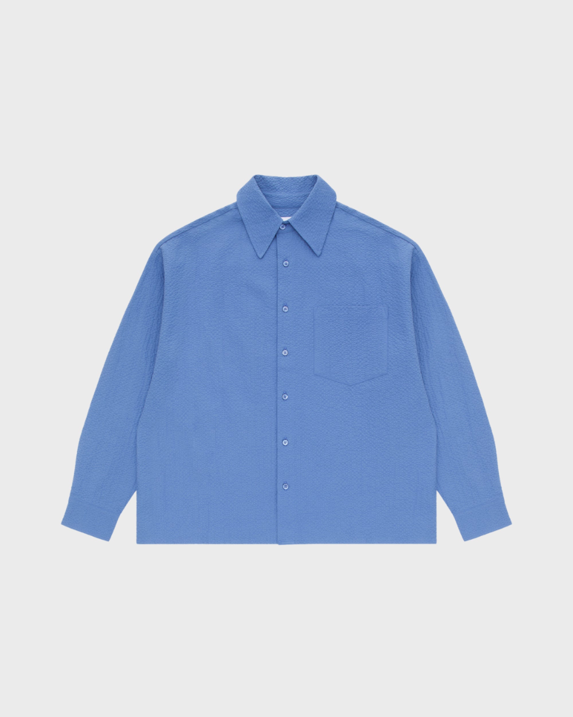 L/S CROP SEERSUCKER SHIRT - LIGHT BLUE