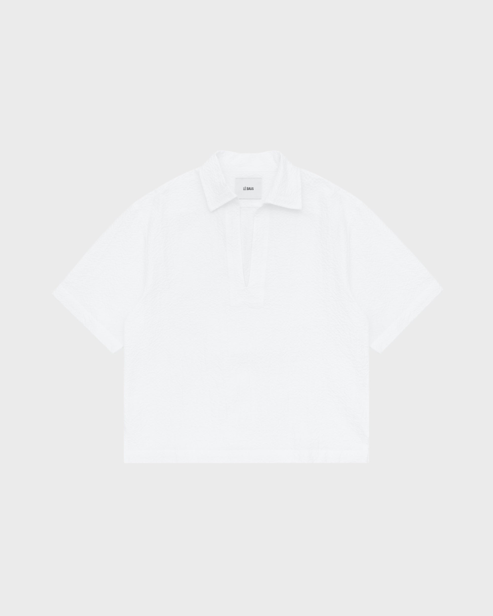 V NECK SEERSUCKER SHIRT - WHITE