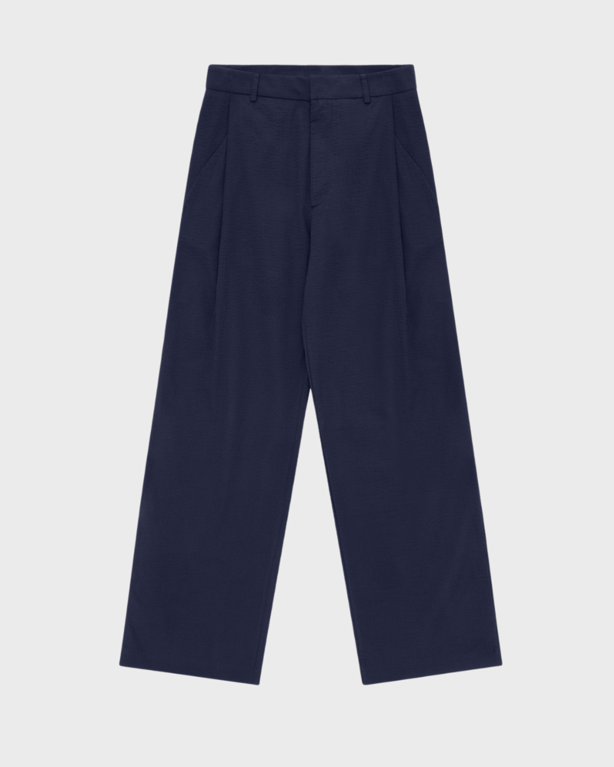 WIDE LEG SEERSUCKER TROUSER - NAVY