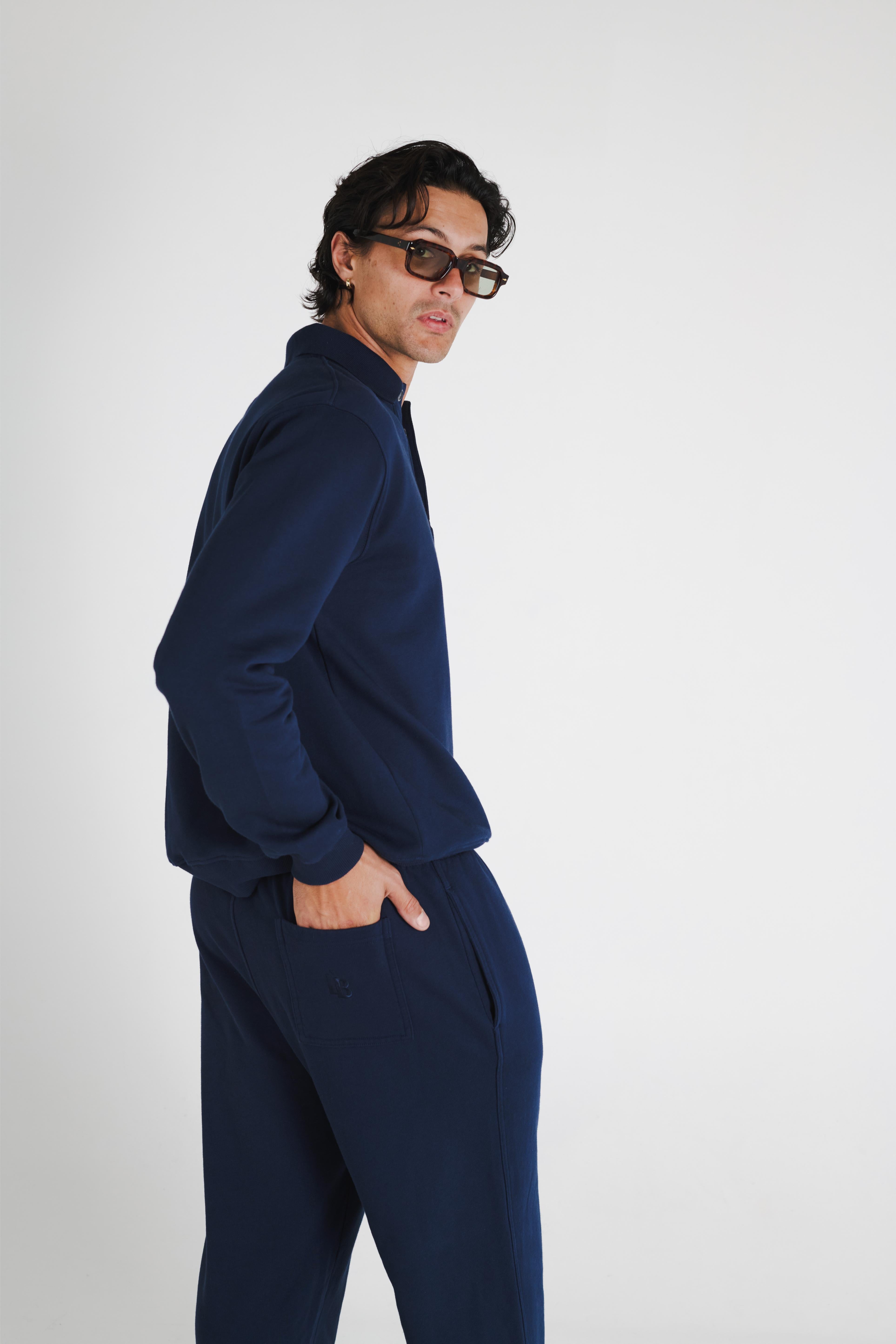 WIDE LEG SWEAT PANTS - NAVY