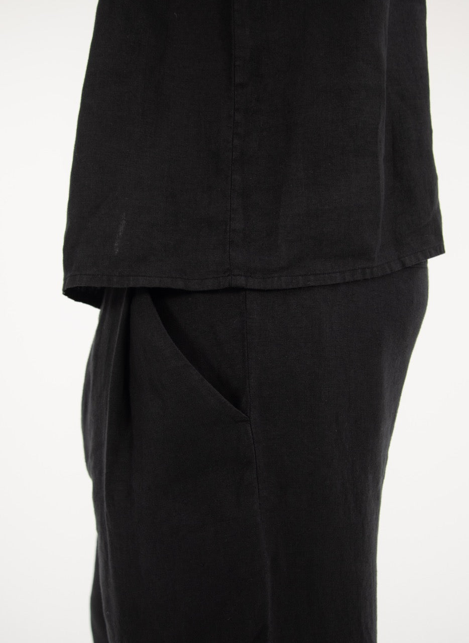 WIDE LEG LINEN PANTS - BLACK