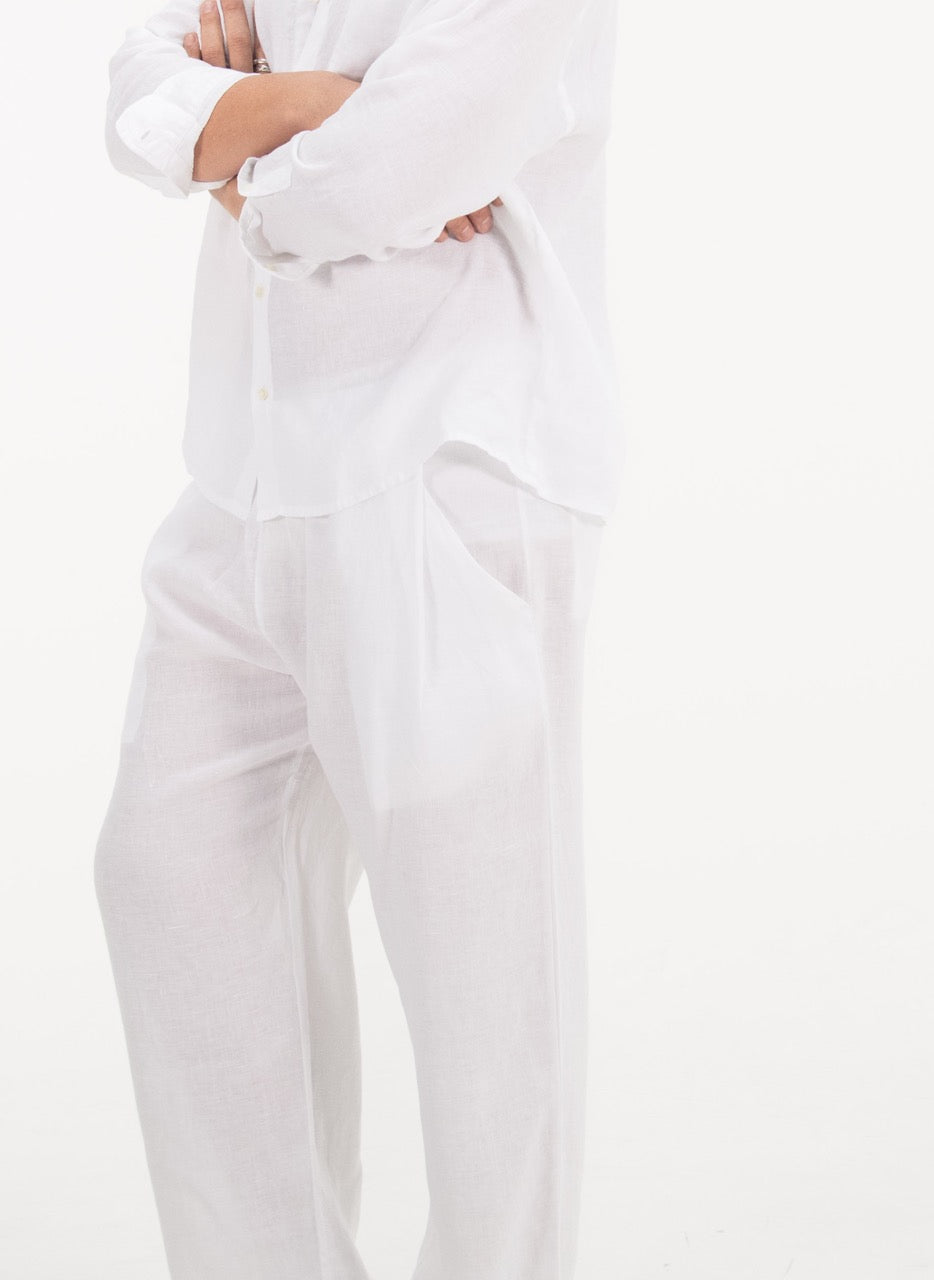 WIDE LEG LINEN PANTS - WHITE