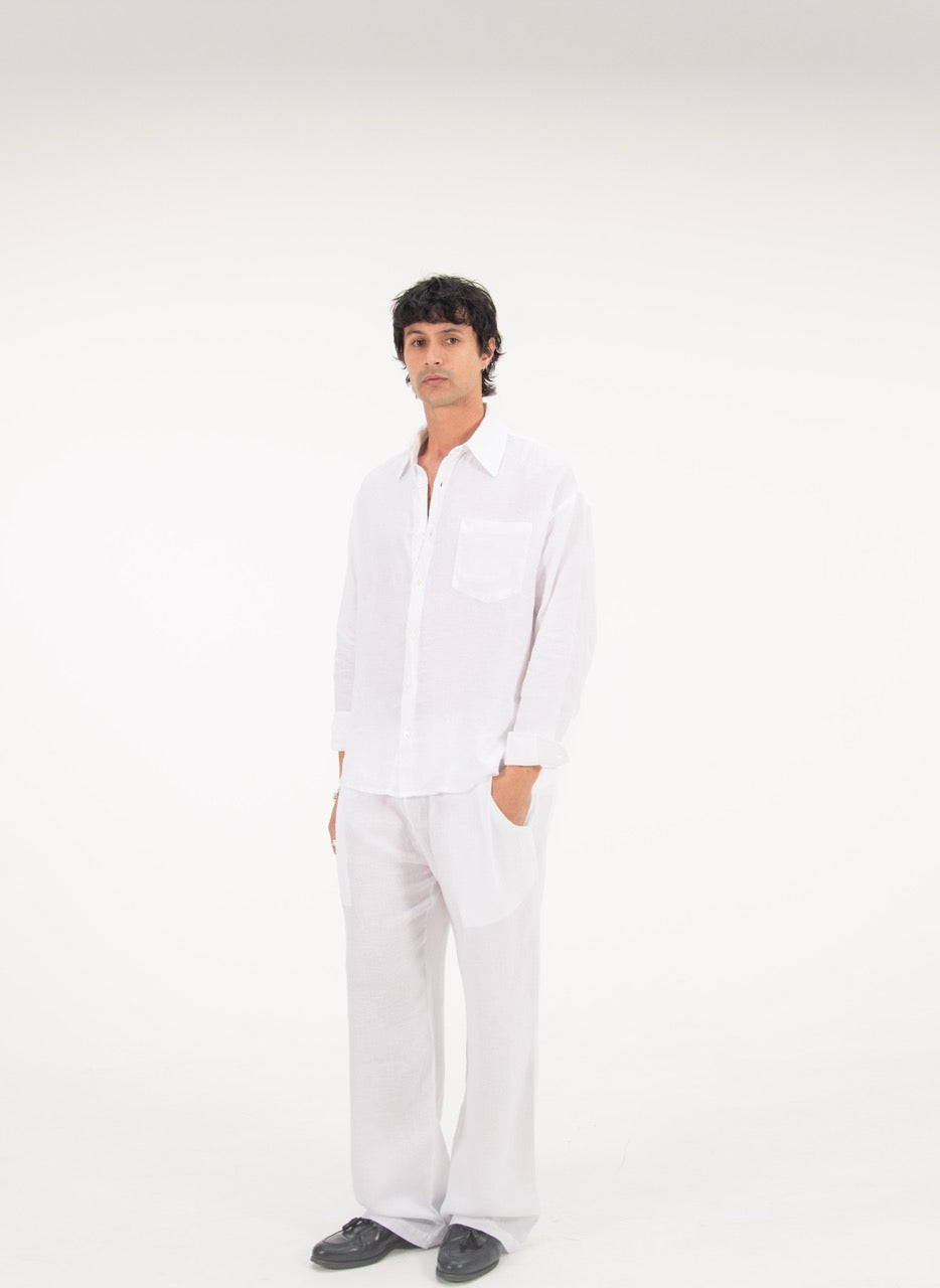 WIDE LEG LINEN PANTS - WHITE