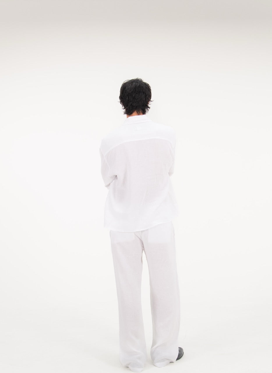 L/S CROP LINEN SHIRT - WHITE