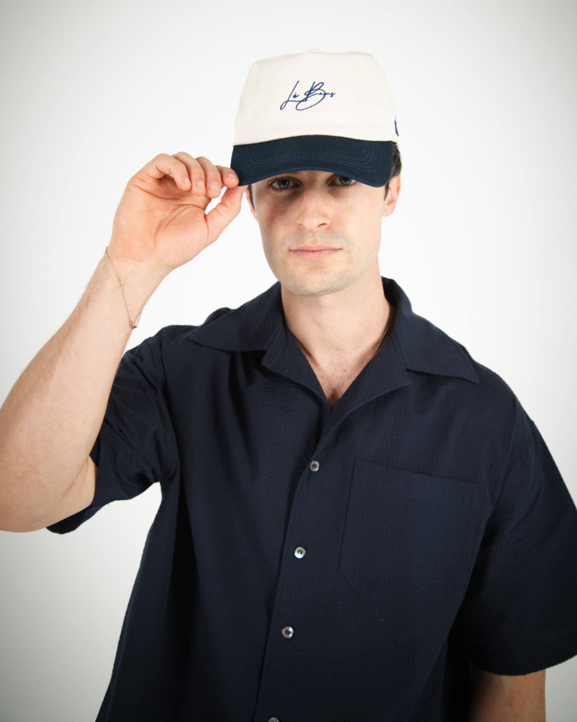 LÈ BAUS 5 PANEL CAP - CREAM/NAVY