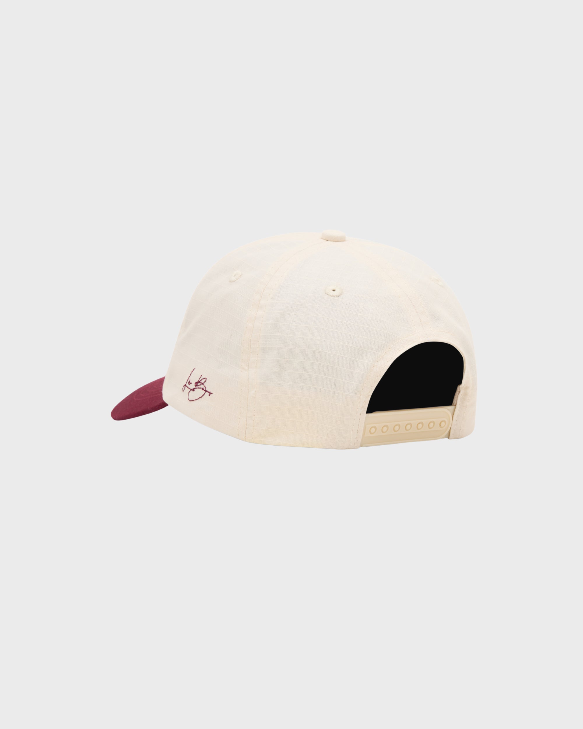 LÈ BAUS 5 PANEL CAP - CREAM/BURGUNDY