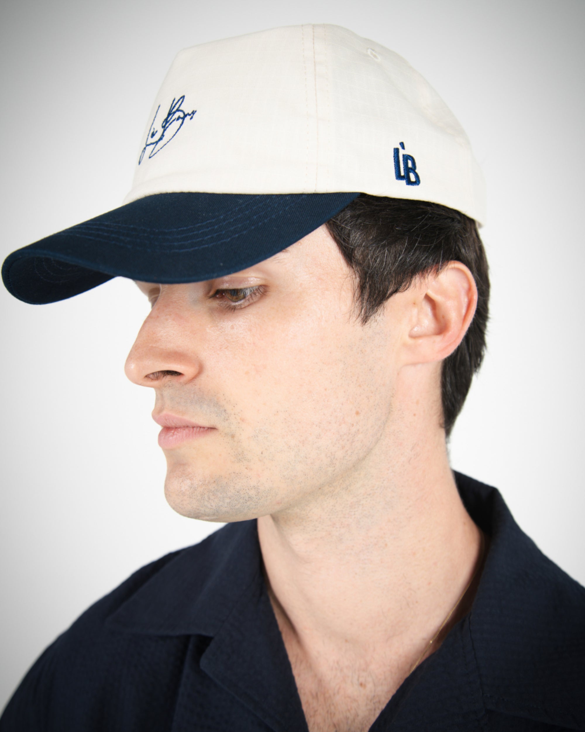 LÈ BAUS 5 PANEL CAP - CREAM/NAVY