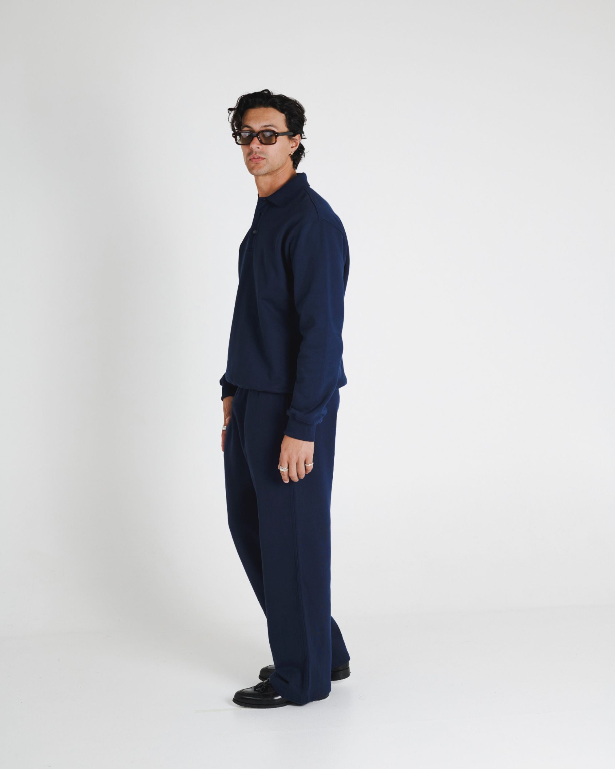 WIDE LEG SWEAT PANTS - NAVY