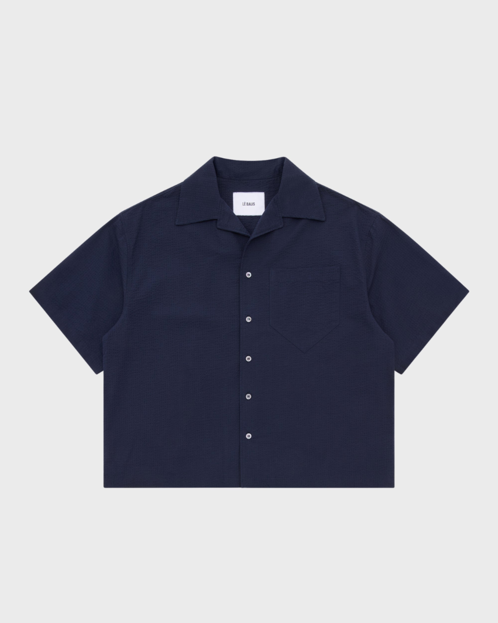 S/S CROP SHIRT SEERSUCKER - NAVY