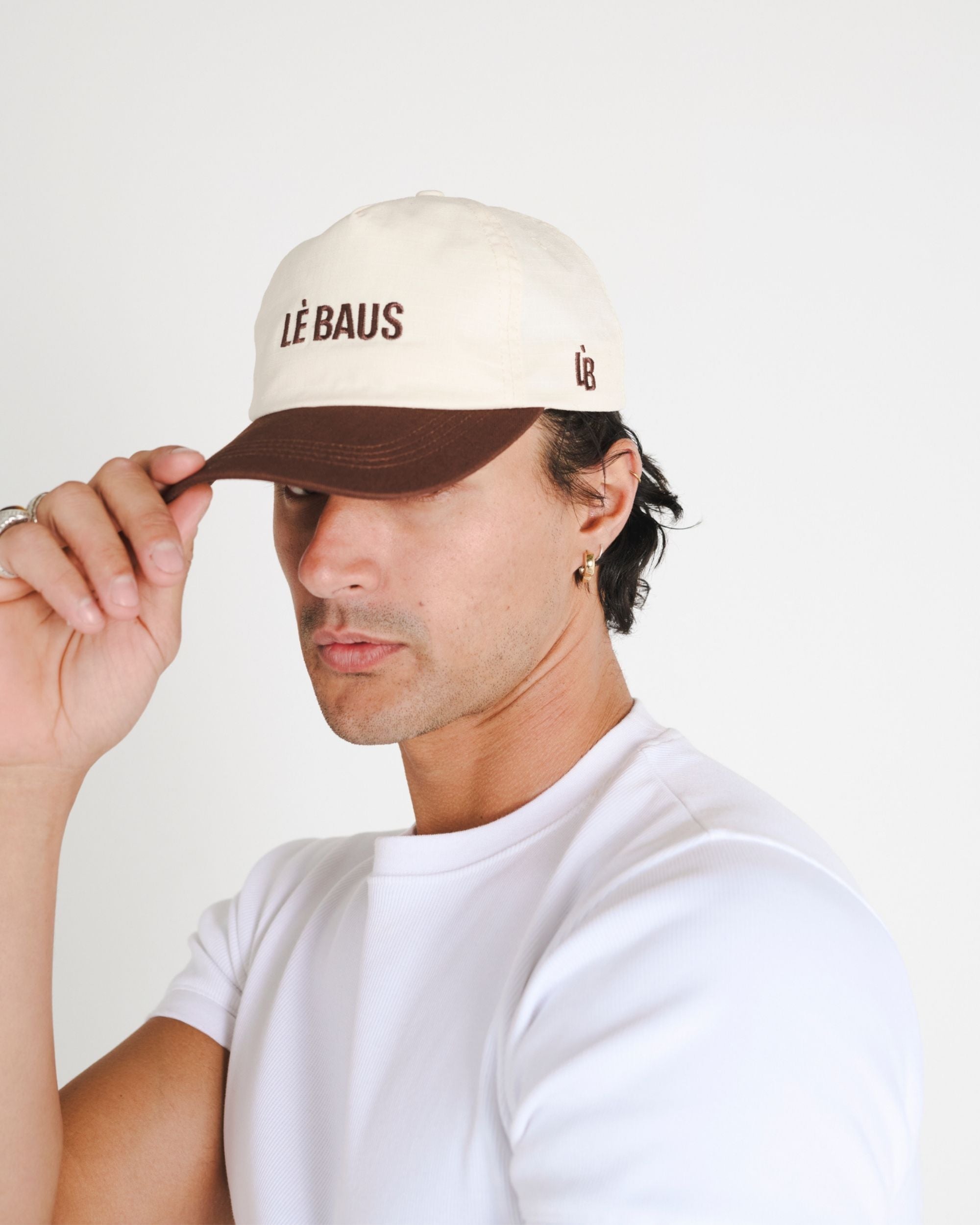 LÈ BAUS 5 PANEL CAP - CREAM/BROWN