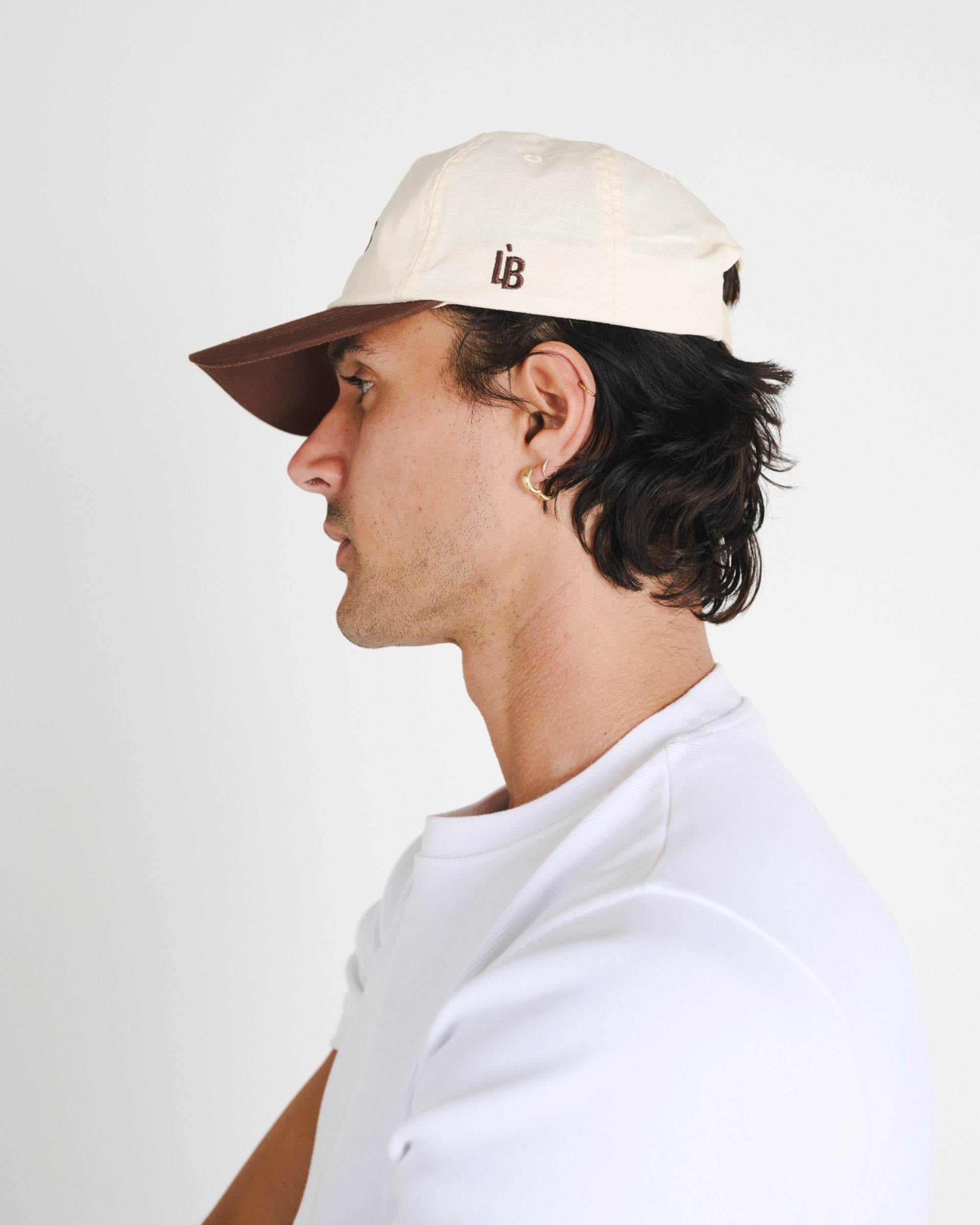 LÈ BAUS 5 PANEL CAP - CREAM/BROWN