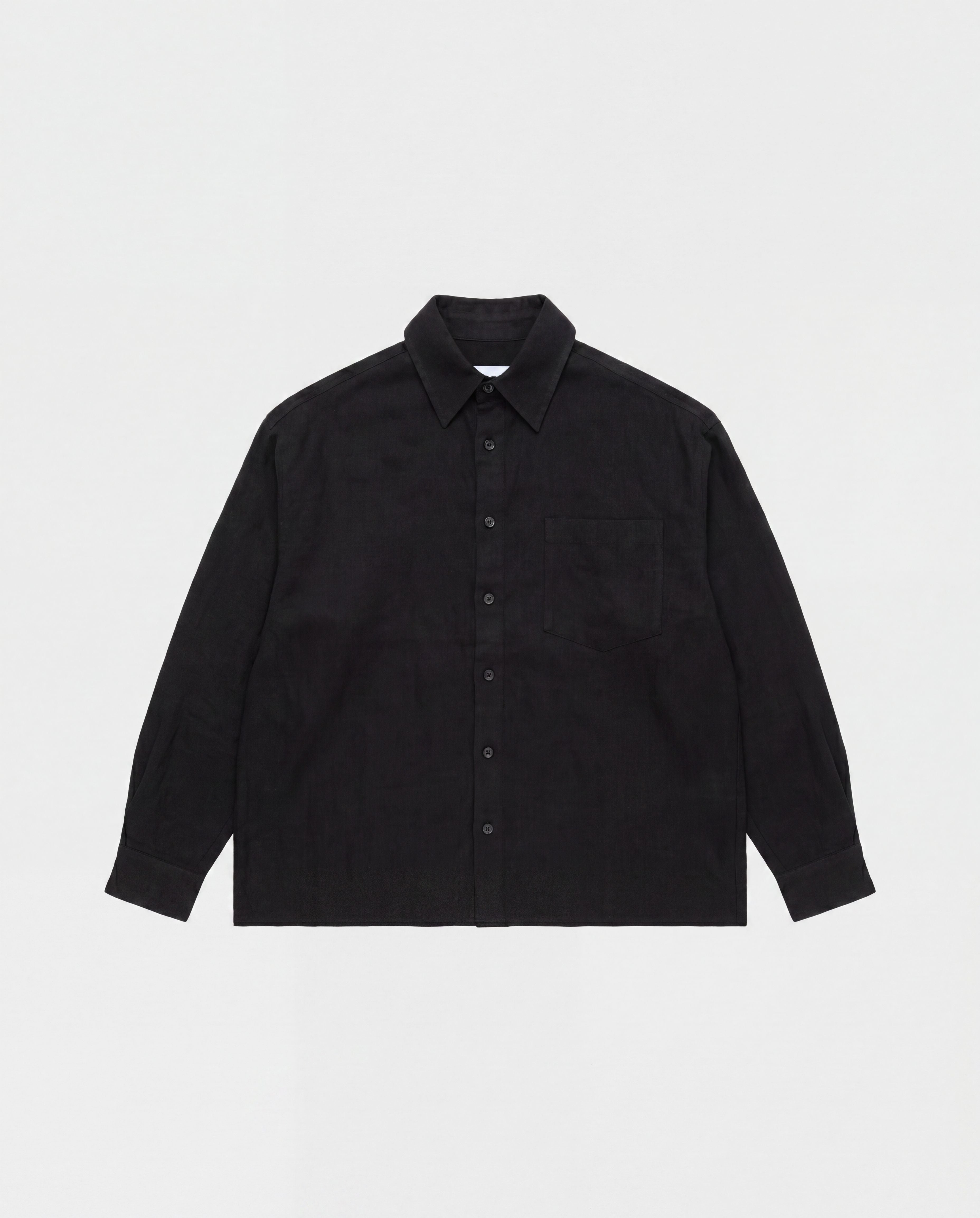 L/S CROP LINEN SHIRT - BLACK