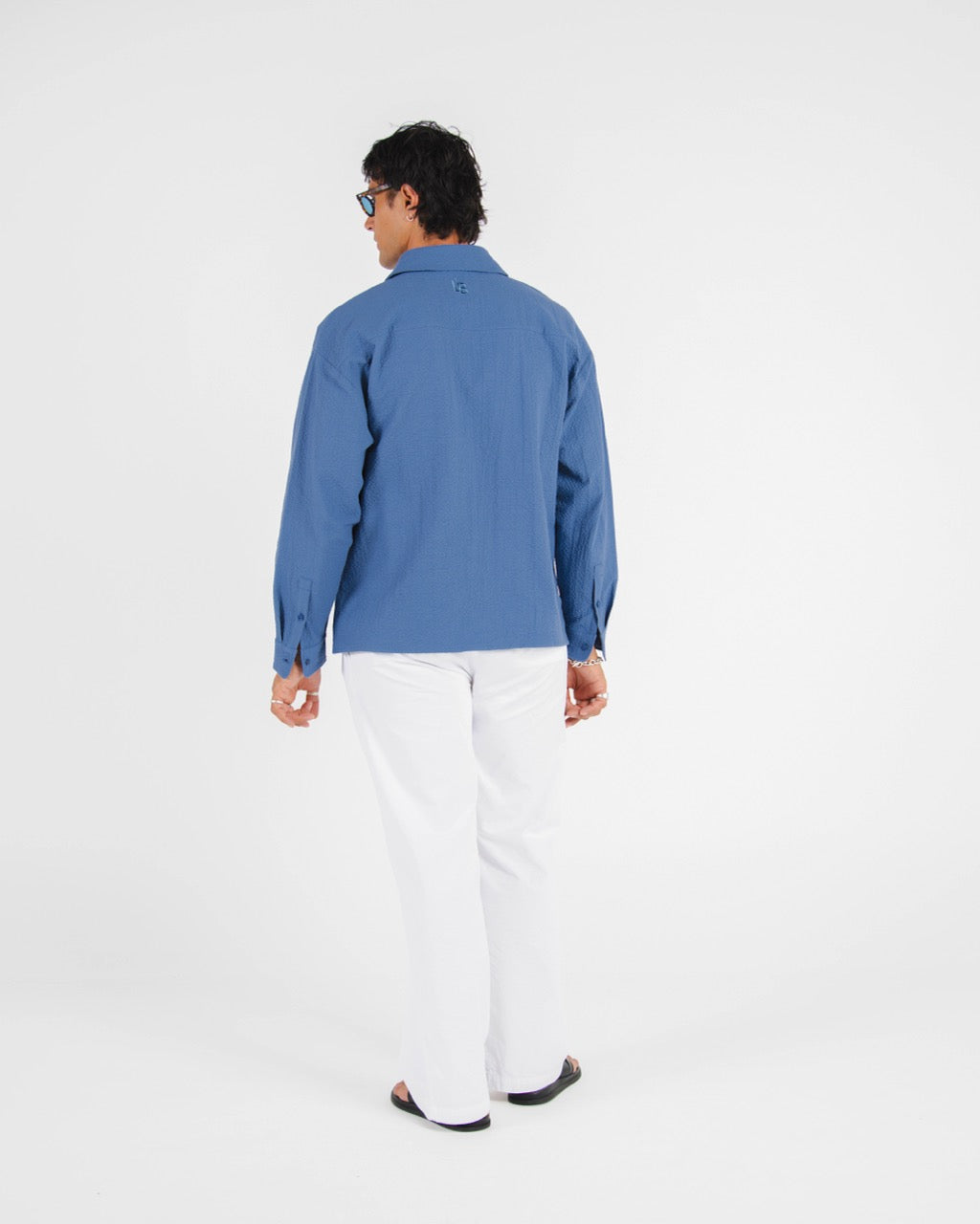 L/S CROP SEERSUCKER SHIRT - LIGHT BLUE