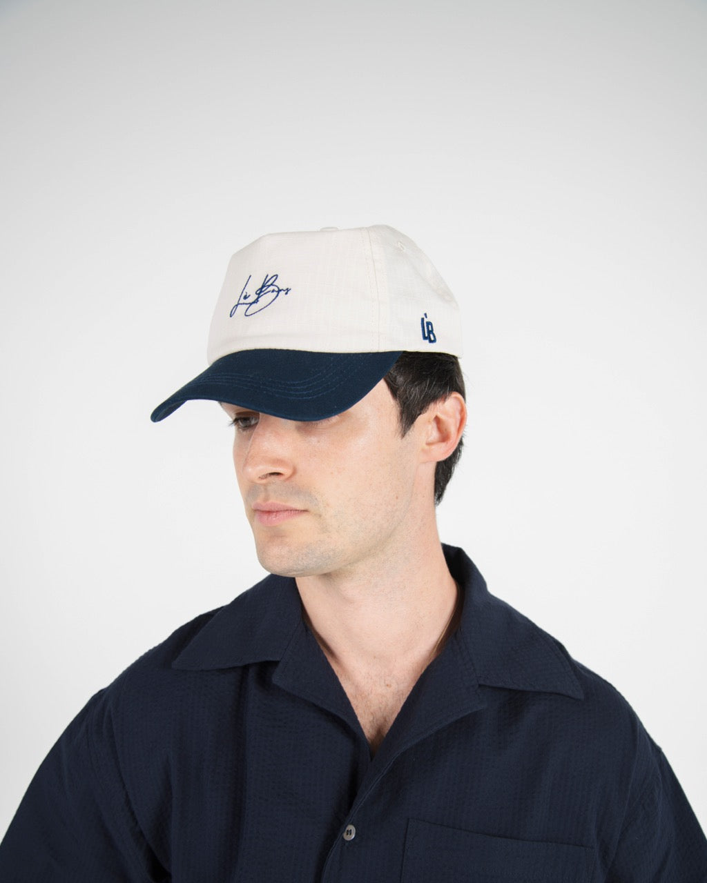 LÈ BAUS 5 PANEL CAP - CREAM/NAVY
