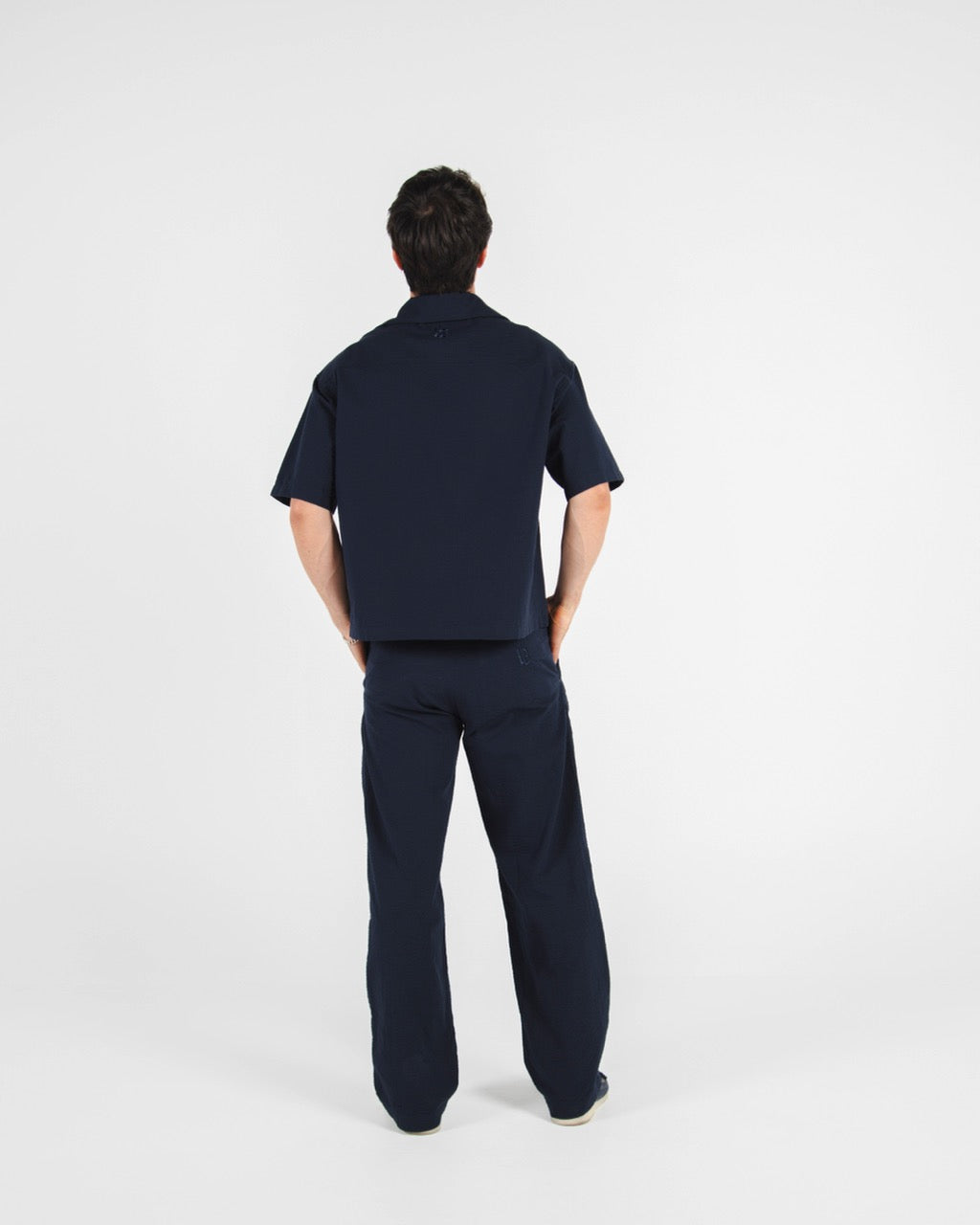 S/S CROP SHIRT SEERSUCKER - NAVY