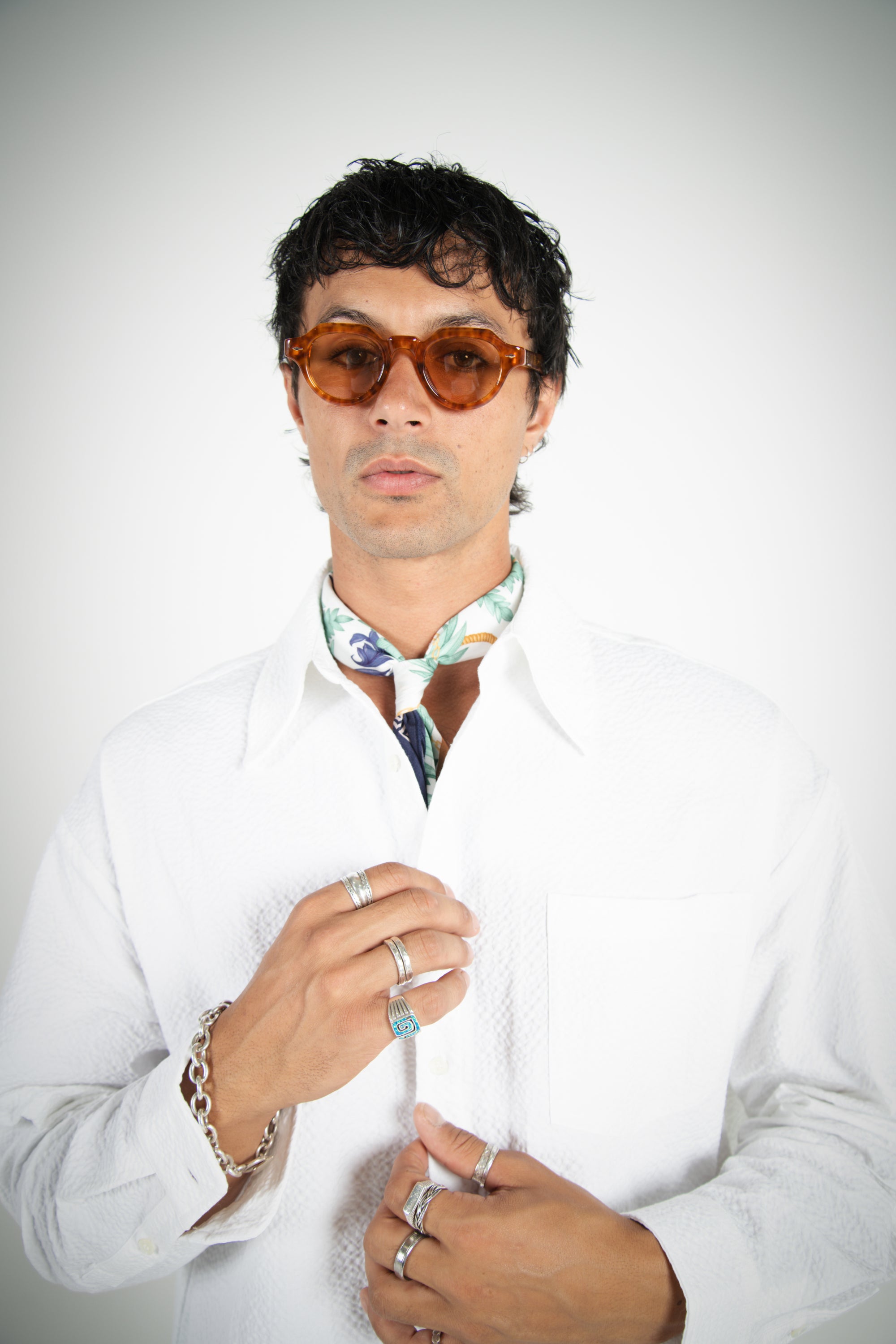 L/S CROP SEERSUCKER SHIRT - WHITE