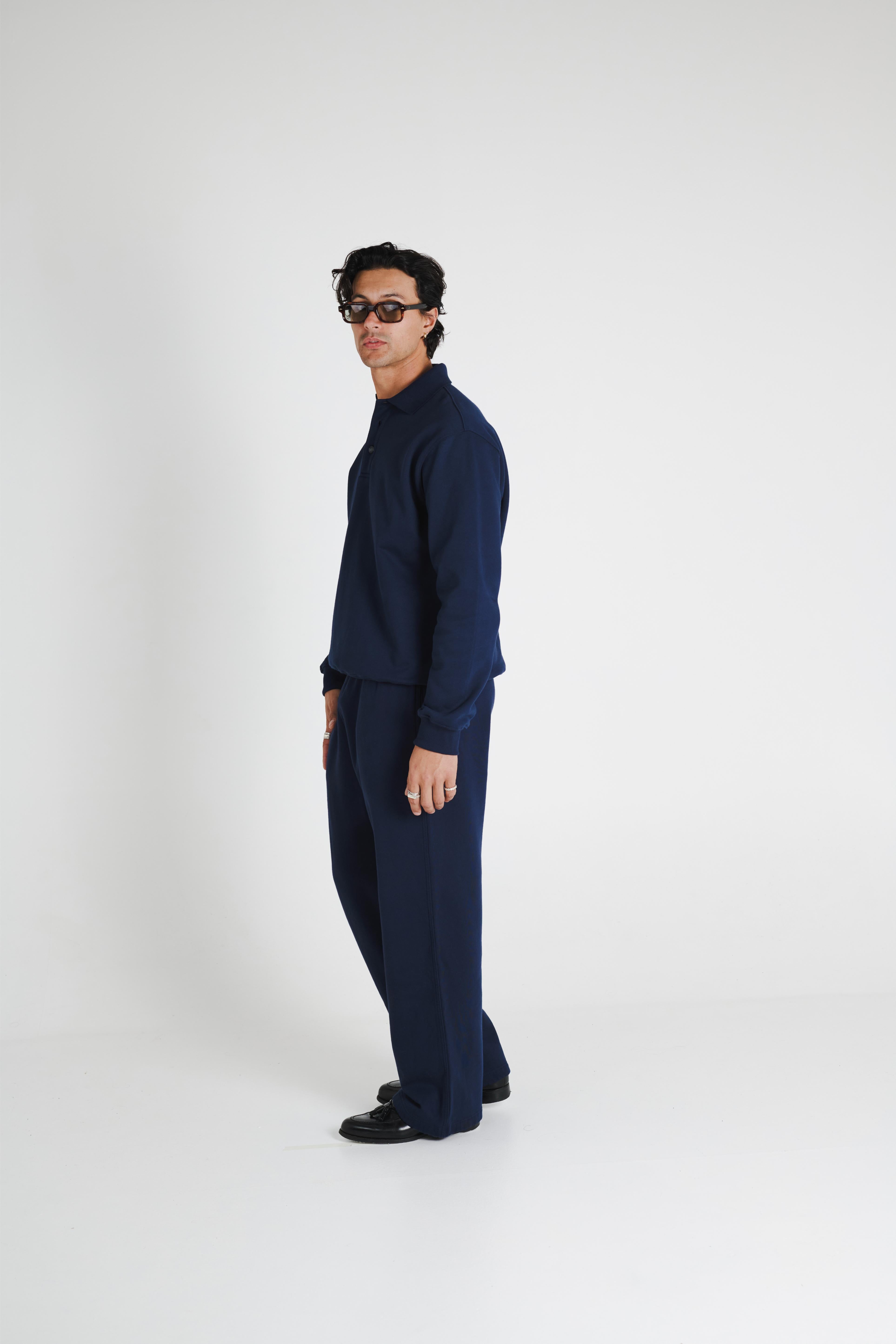 WIDE LEG SWEAT PANTS - NAVY