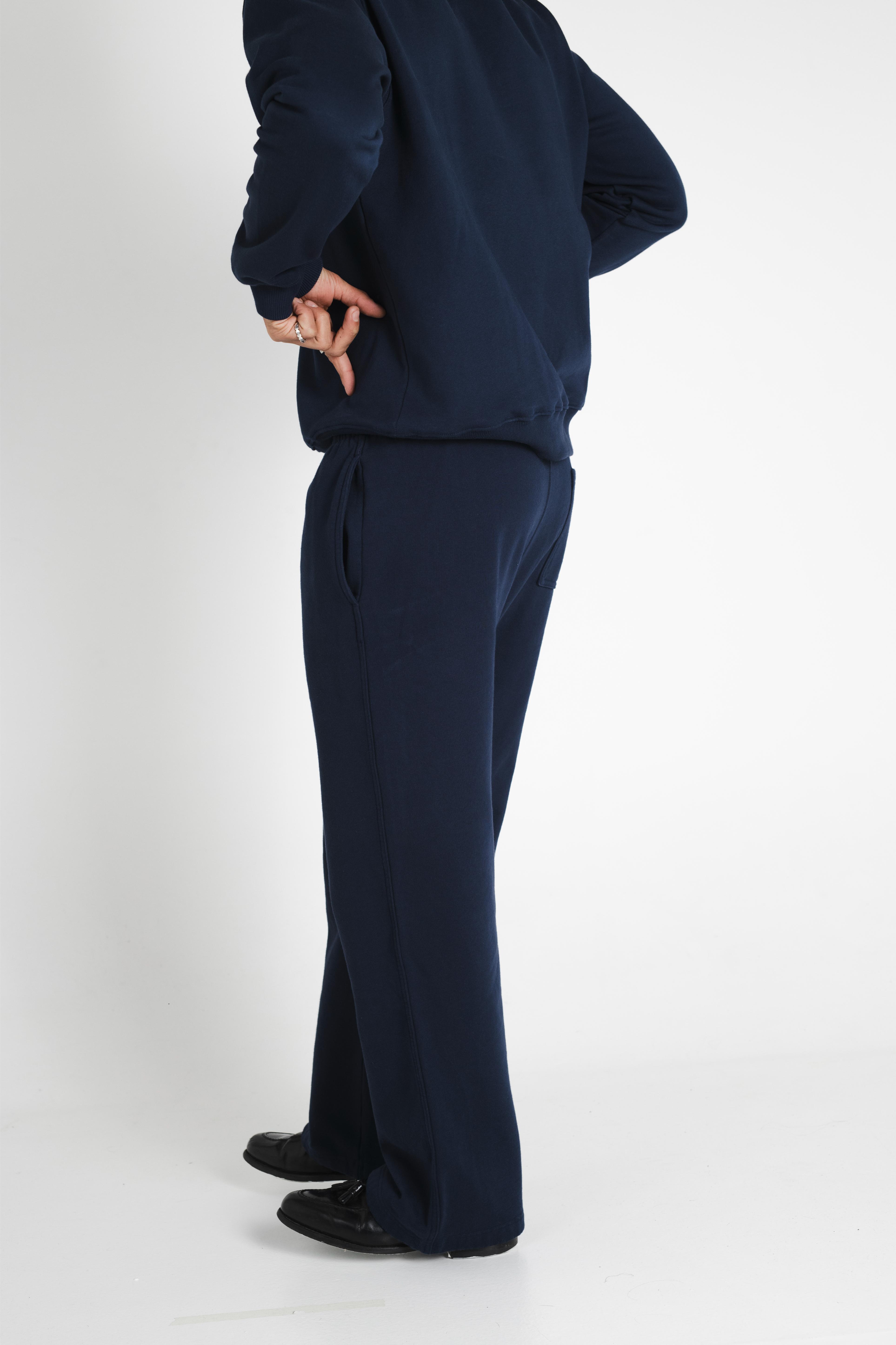 WIDE LEG SWEAT PANTS - NAVY