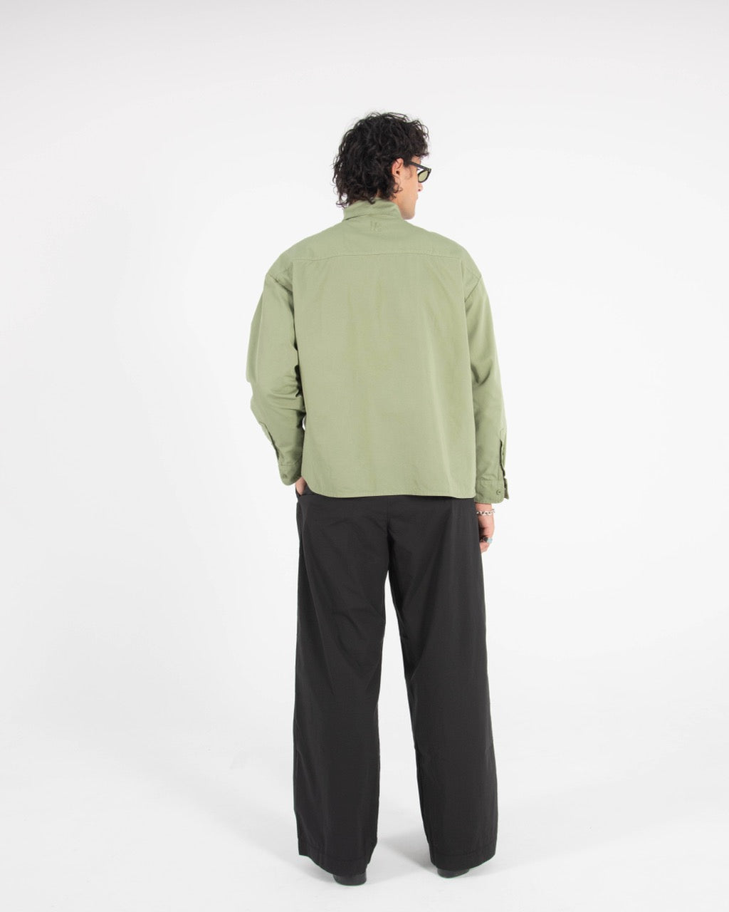 CROP LONG SLEEVE SHIRT - OIL GREEN