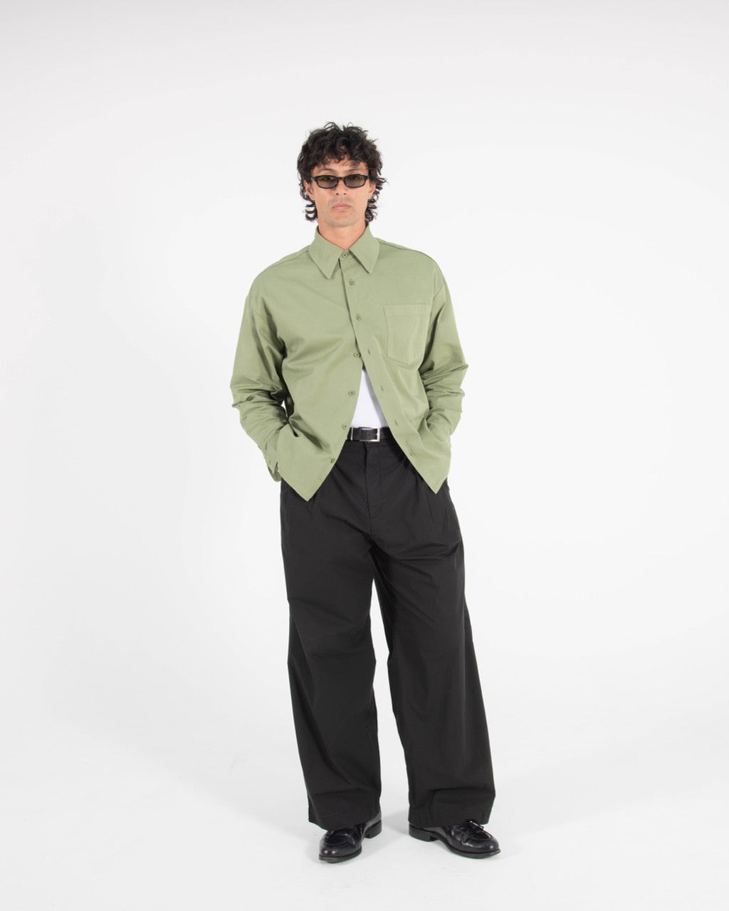 CROP LONG SLEEVE SHIRT - OIL GREEN