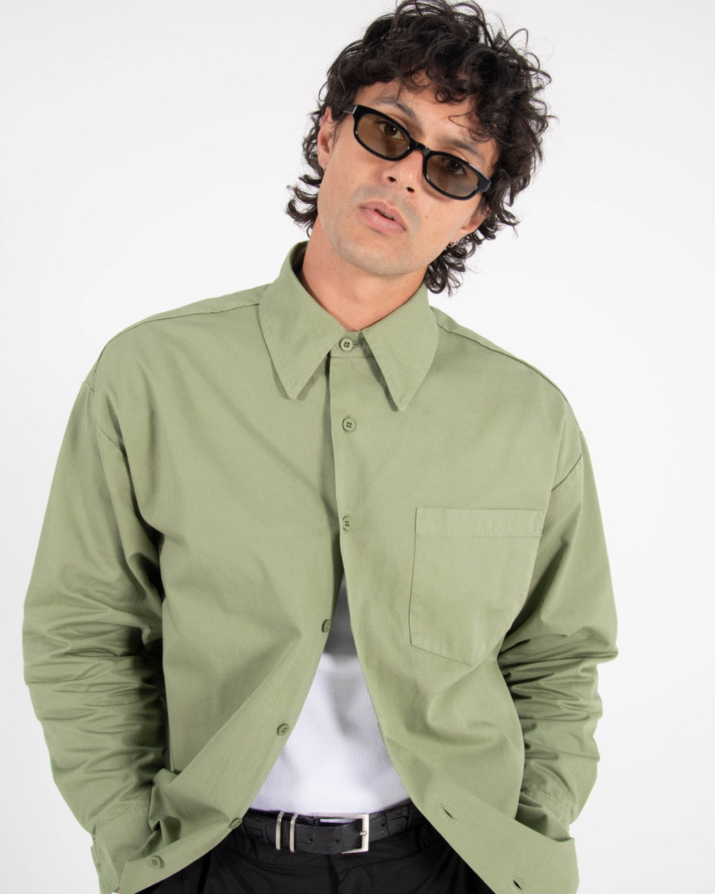 CROP LONG SLEEVE SHIRT - OIL GREEN