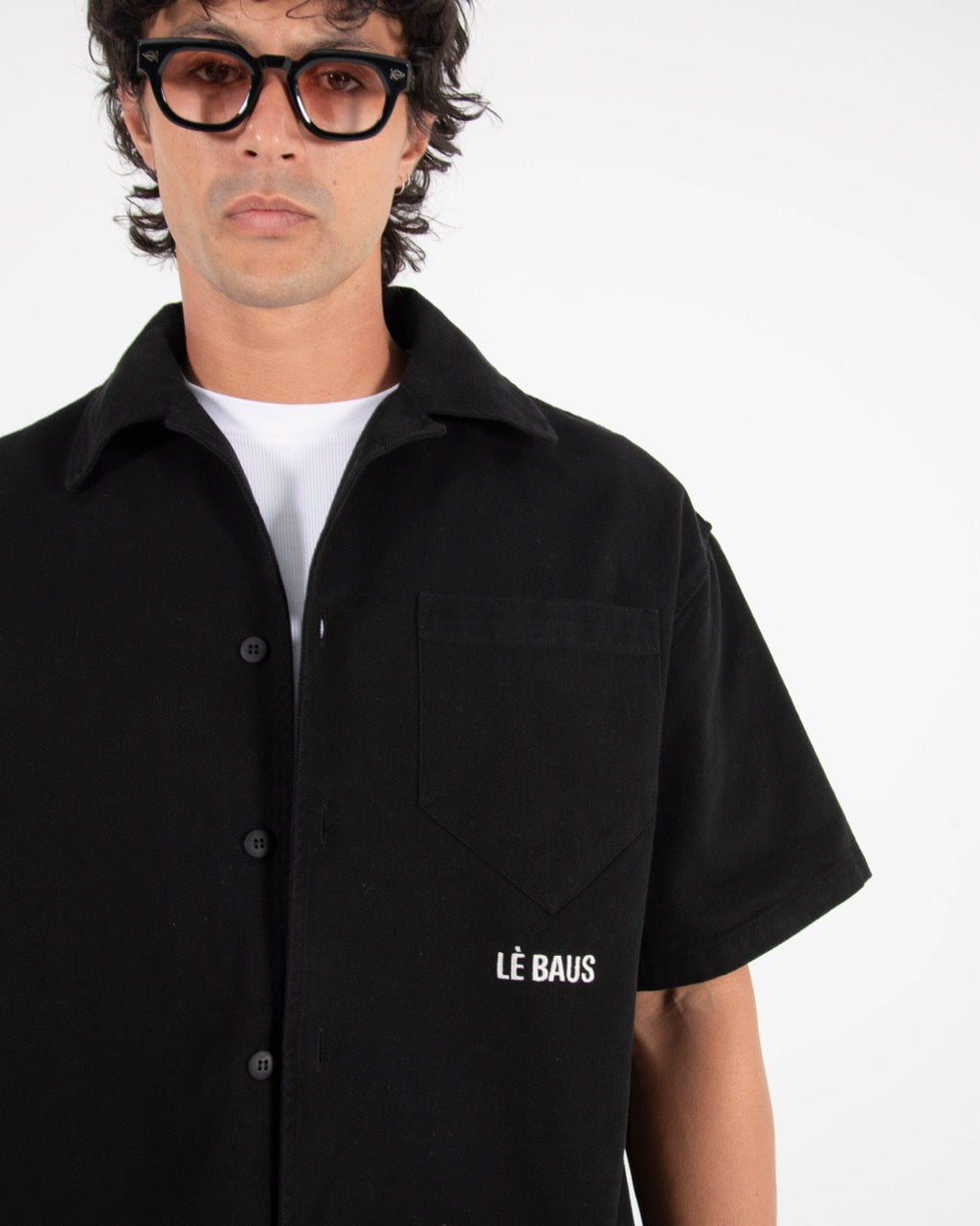 CROP SS OVERSHIRT - BLACK