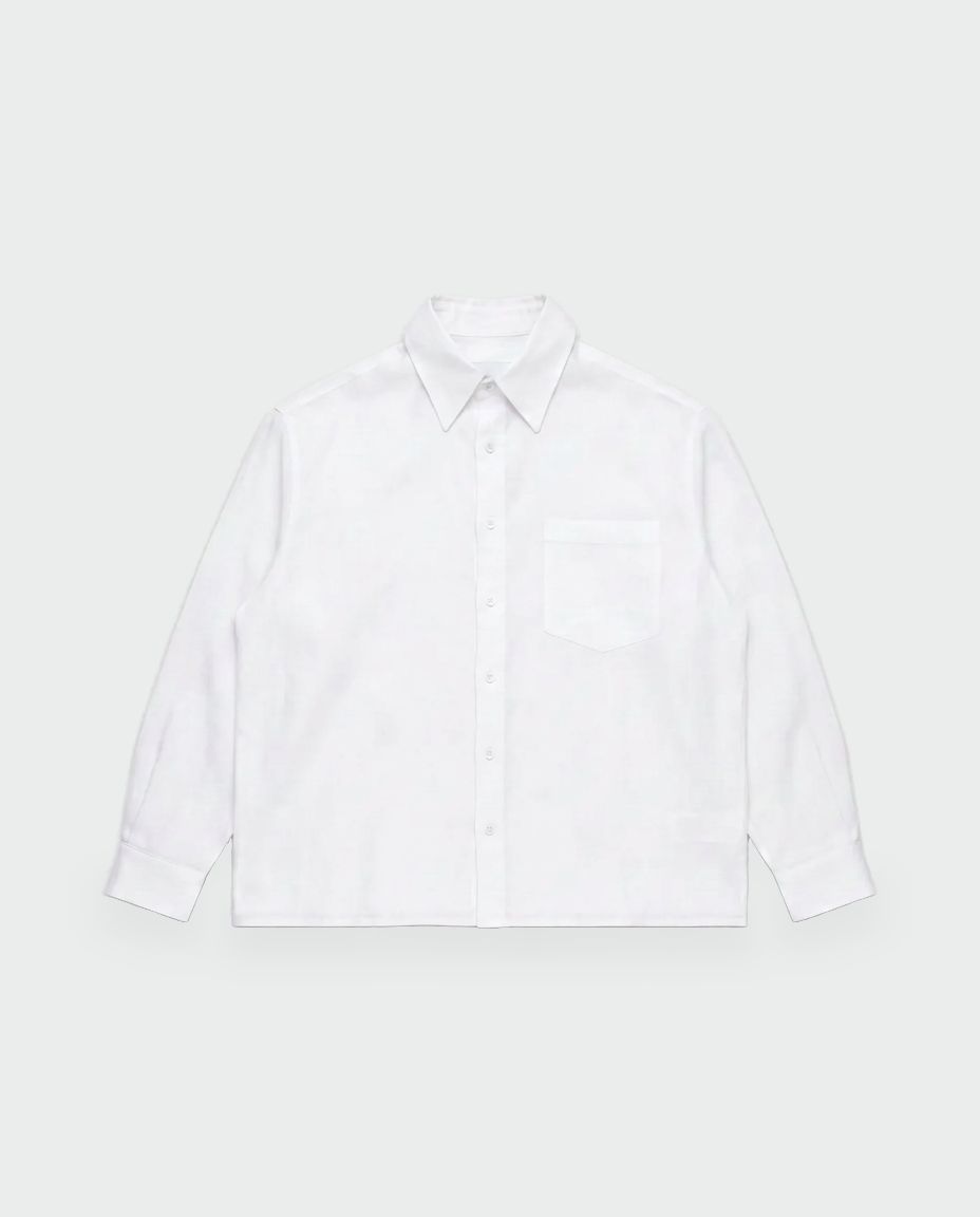 L/S CROP LINEN SHIRT - WHITE