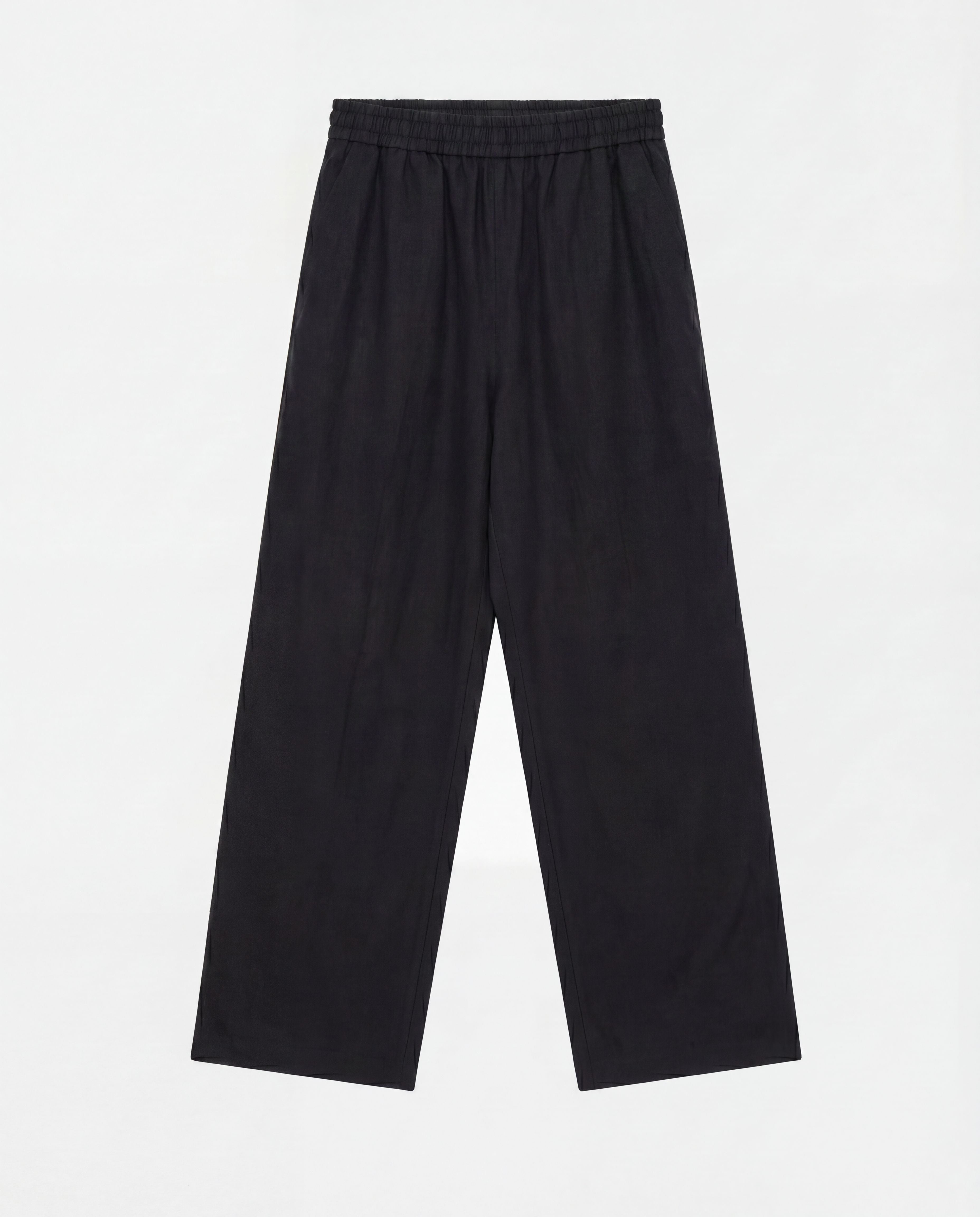 WIDE LEG LINEN PANTS - BLACK