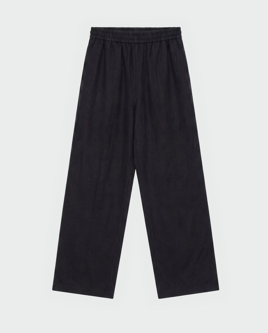 WIDE LEG LINEN PANTS - BLACK