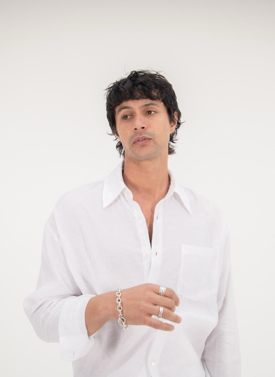 L/S CROP LINEN SHIRT - WHITE