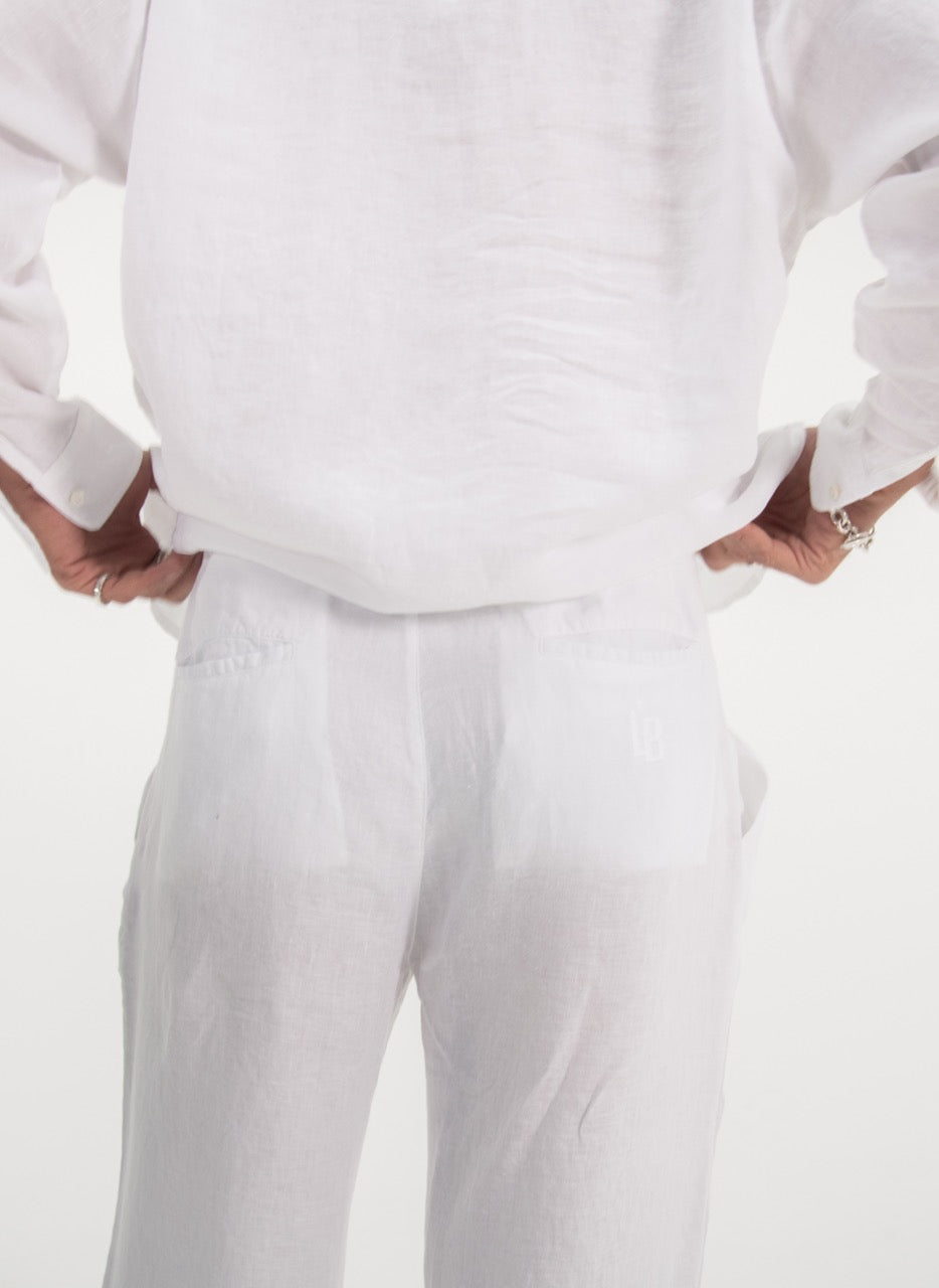 WIDE LEG LINEN PANTS - WHITE